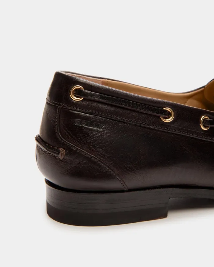 Plume Moccasin In Dark Brown Leather Women Bally Flats and Moccasins