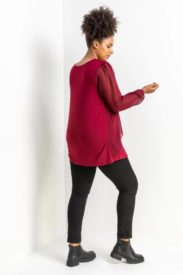 Port Curve Chiffon Top With Necklace Women Roman Tops