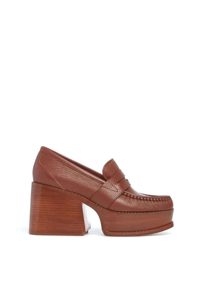 Pumps Women Gabriela Hearst Augusta Platform Loafer In Cognac Textured Leather