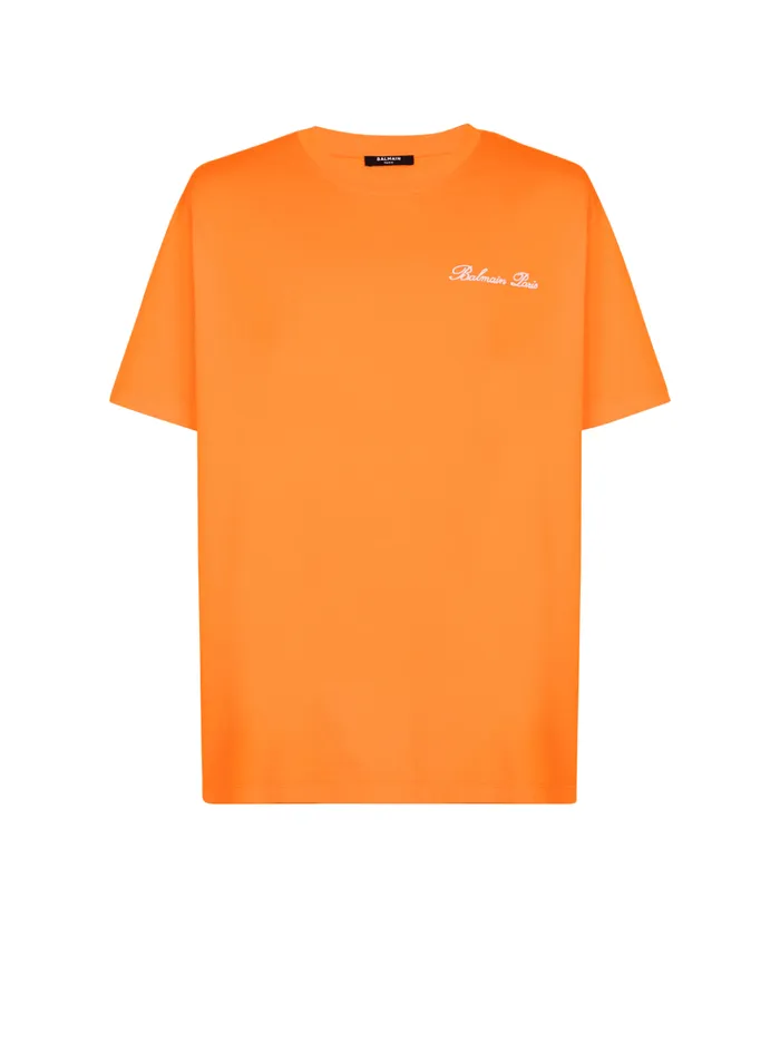 Relaxed Tshirt With Signature Embroidery Orange Men Balmain Sportswear