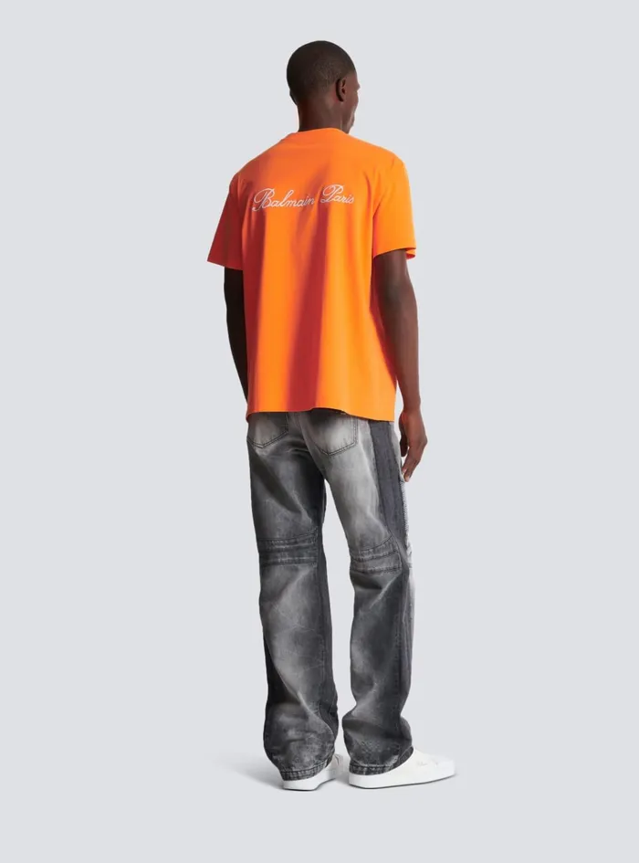 Relaxed Tshirt With Signature Embroidery Orange Men Balmain Sportswear