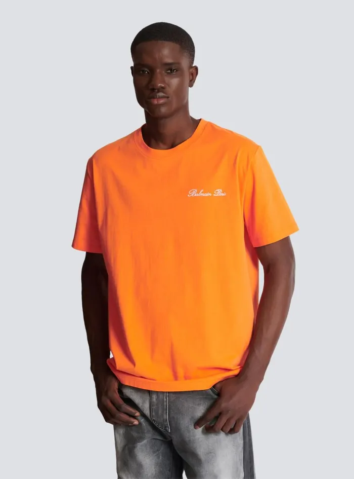 Relaxed Tshirt With Signature Embroidery Orange Men Balmain Sportswear