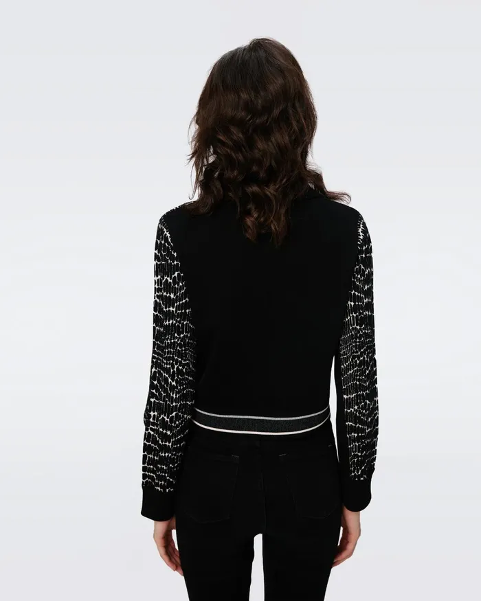 Riva Knit Jacquard Cardigan Dvf Logo And Leopard Black Women DVF Sweaters and Knits