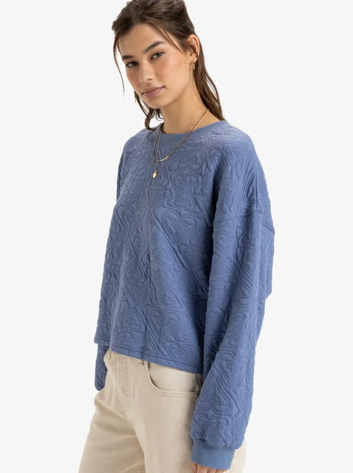 Roxy About Love 8211 Pullover Sweatshirt Infinity Blue Women Sweatshirts and Hoodies