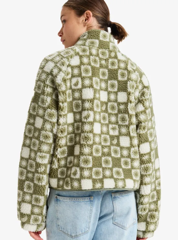 Roxy Blurry Cloud 8211 Full Zip Polar Jacket Oil Green Sun Square Polar WomenKids Sweatshirts and Hoodies