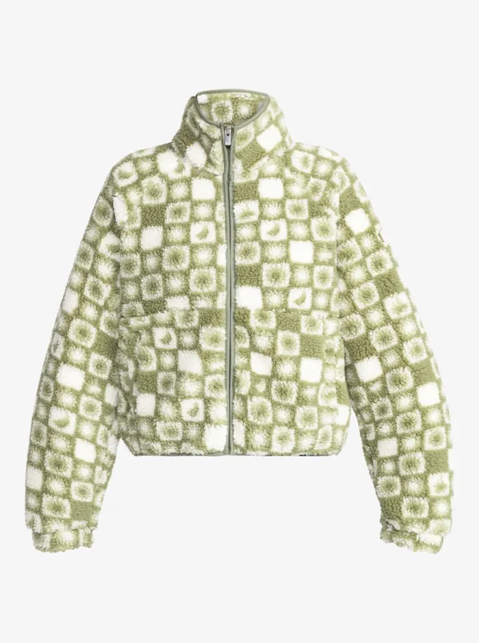 Roxy Blurry Cloud 8211 Full Zip Polar Jacket Oil Green Sun Square Polar WomenKids Sweatshirts and Hoodies