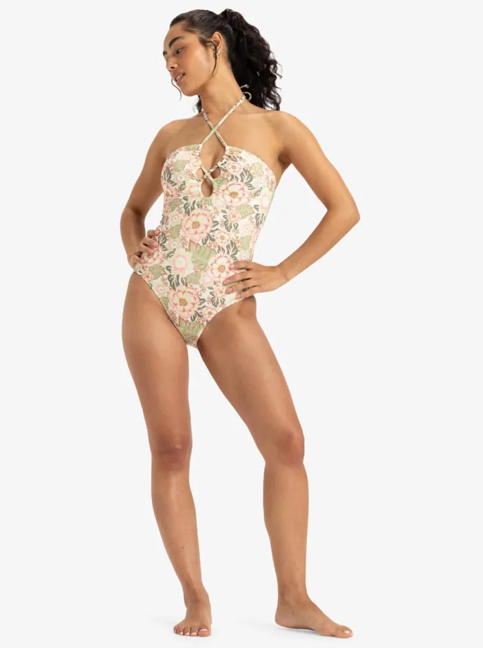 Roxy Canarias 8211 One Piece Swimsuit Oil Green Wild Flower Swim Women Swimsuits