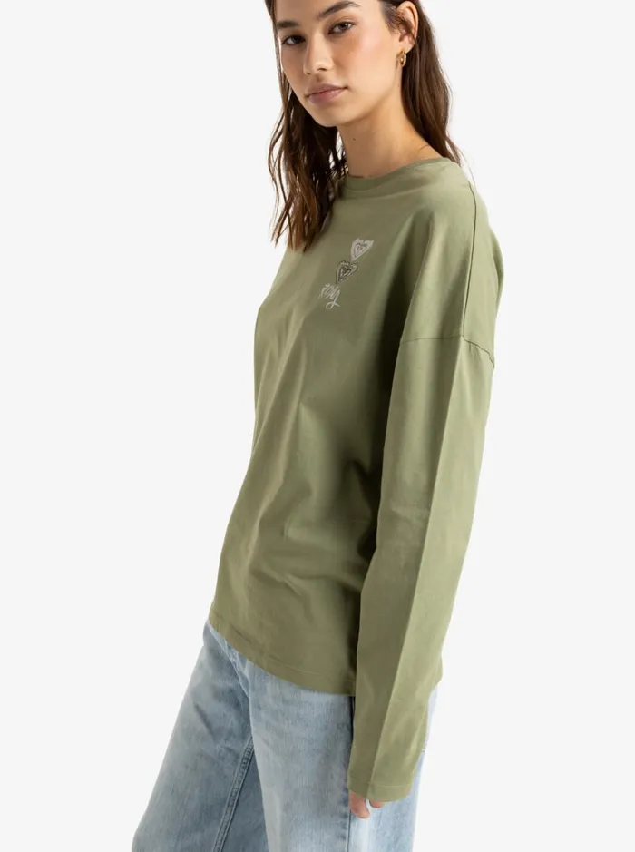 Roxy Dune Explorer 8211 Long Sleeves Tshirt Oil Green Women TShirts and Tops