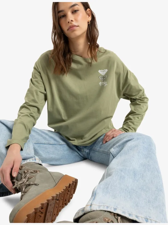 Roxy Dune Explorer 8211 Long Sleeves Tshirt Oil Green Women TShirts and Tops