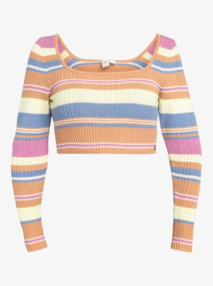 Roxy Sunshine Day 8211 Cropped Jumper Camel Swithbackstripe Sweaters Women Jumpers and Cardigans