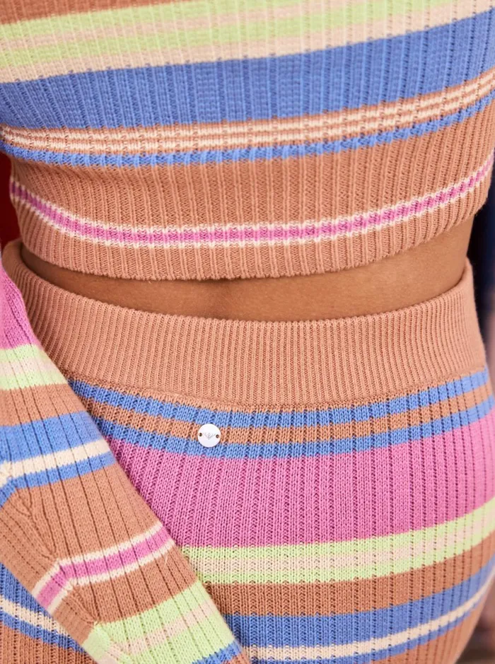 Roxy Sunshine Day 8211 Cropped Jumper Camel Swithbackstripe Sweaters Women Jumpers and Cardigans