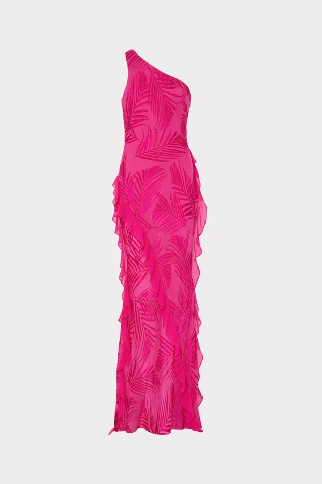 Ryanna Chiffon Devore Dress Pink Palm Women Milly Dresses