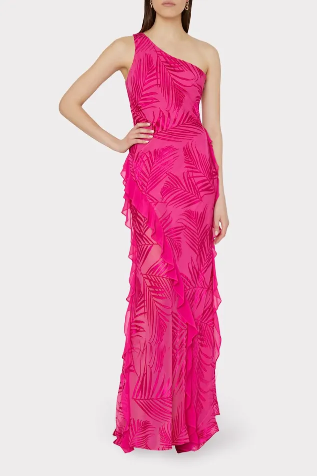 Ryanna Chiffon Devore Dress Pink Palm Women Milly Dresses