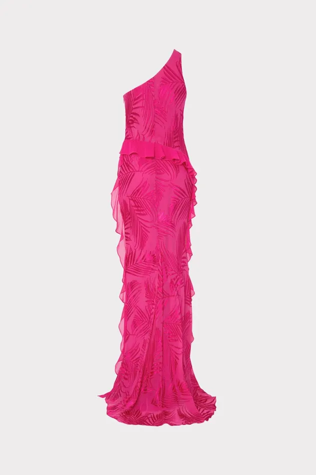 Ryanna Chiffon Devore Dress Pink Palm Women Milly Dresses
