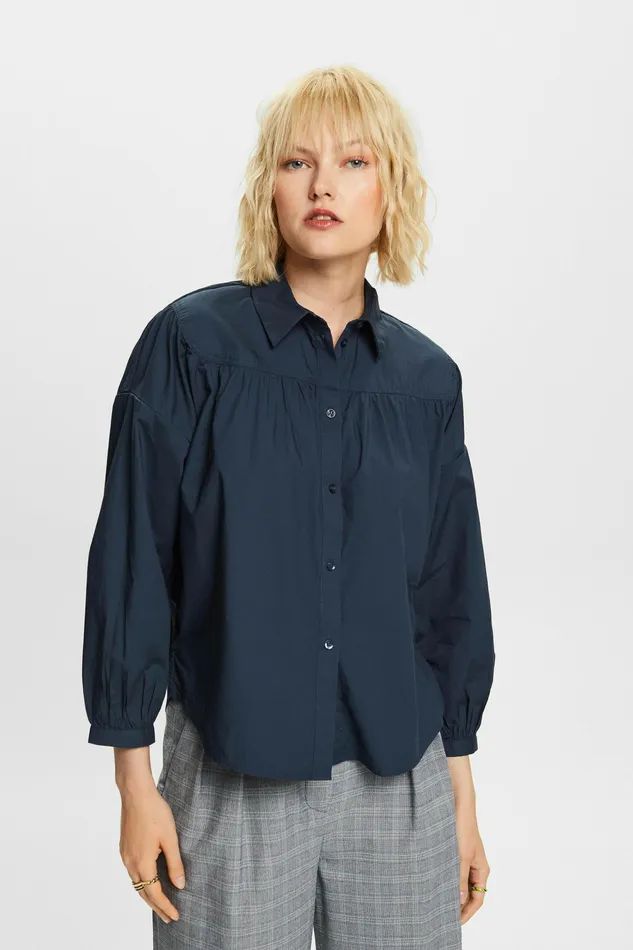 Shirts Blouses Women Esprit Poplin Blouse 100 Cotton Petrol Blue
