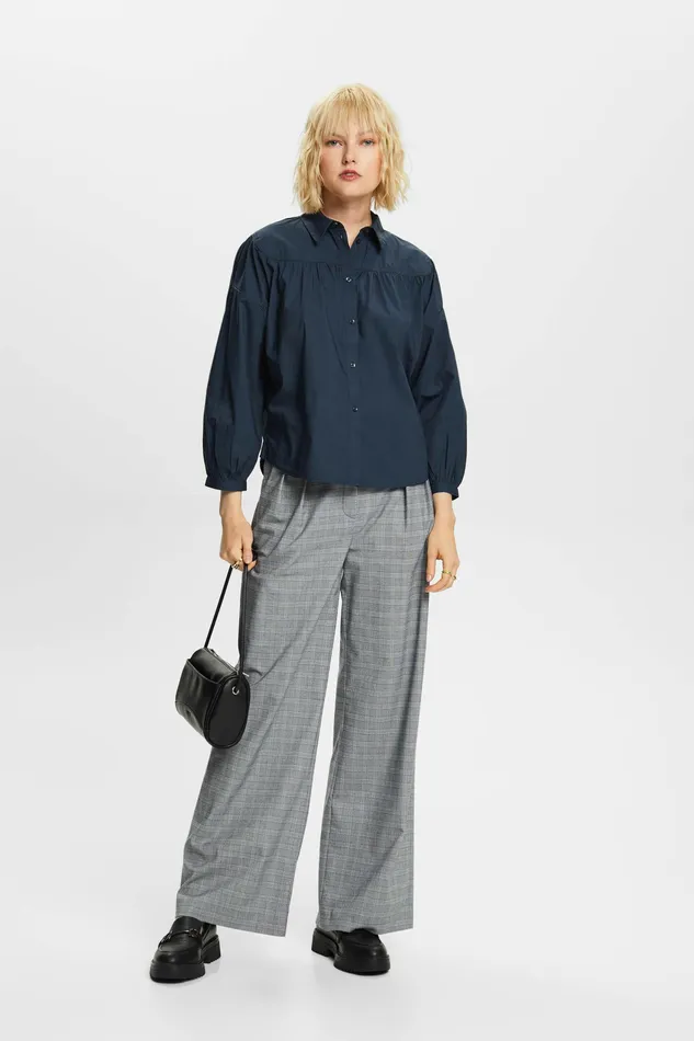 Shirts Blouses Women Esprit Poplin Blouse 100 Cotton Petrol Blue