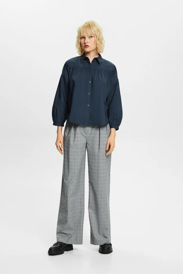 Shirts Blouses Women Esprit Poplin Blouse 100 Cotton Petrol Blue
