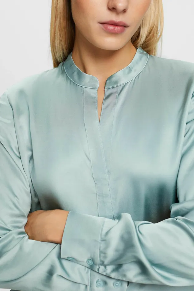 Shirts Blouses Women Esprit Satin VNeck Blouse Light Aqua Green