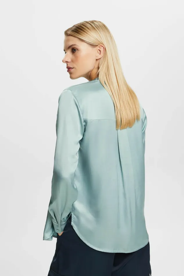 Shirts Blouses Women Esprit Satin VNeck Blouse Light Aqua Green