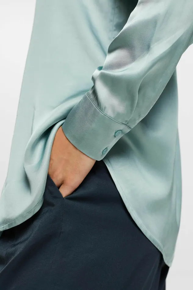 Shirts Blouses Women Esprit Satin VNeck Blouse Light Aqua Green