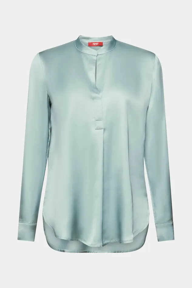 Shirts Blouses Women Esprit Satin VNeck Blouse Light Aqua Green