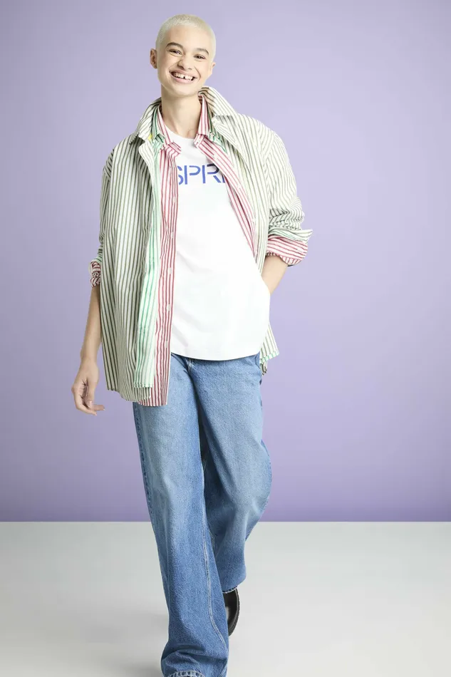 Shirts Blouses Women Esprit Striped CottonPoplin Shirt Light Khaki