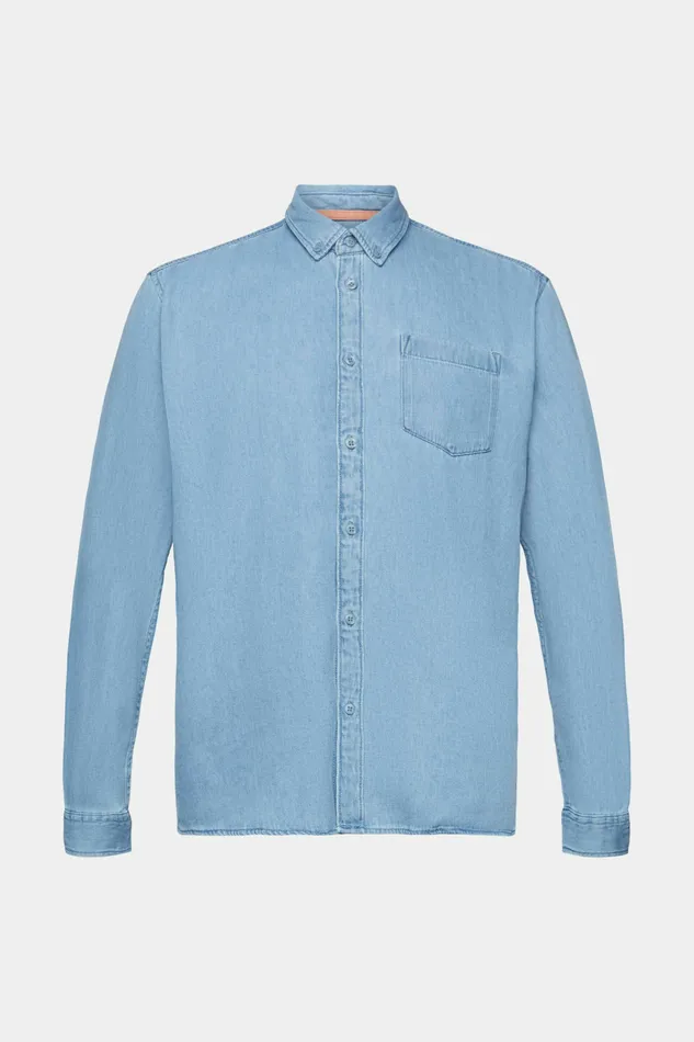 Shirts Men Esprit Patch Pocket Denim Shirt Blue Light Washed