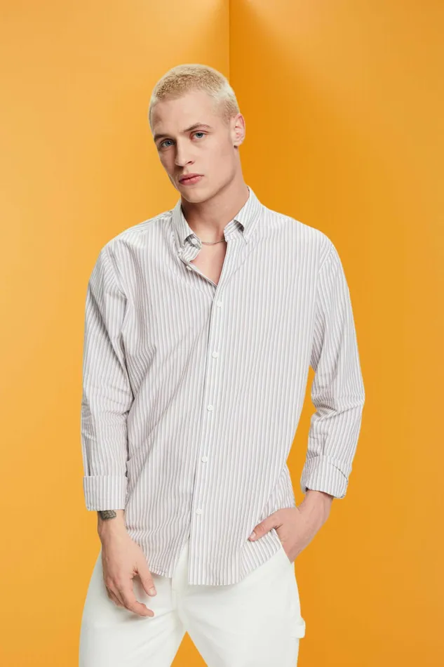Shirts Men Esprit Striped Sustainable Cotton Shirt Toffee