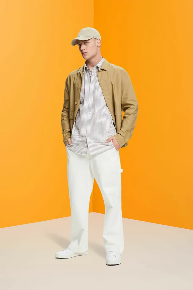 Shirts Men Esprit Striped Sustainable Cotton Shirt Toffee
