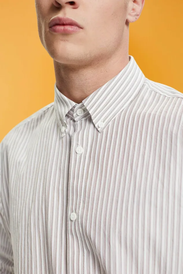 Shirts Men Esprit Striped Sustainable Cotton Shirt Toffee
