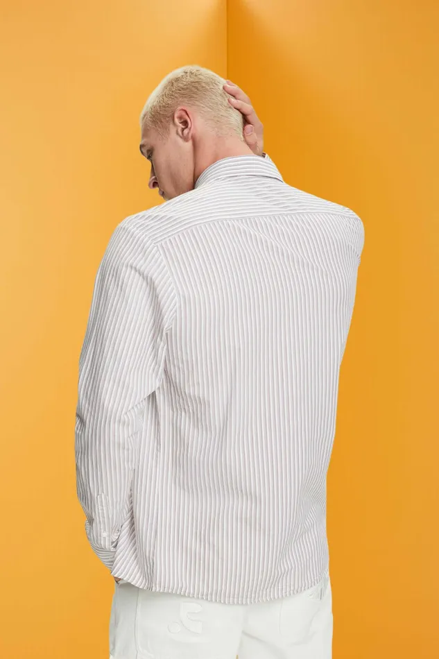 Shirts Men Esprit Striped Sustainable Cotton Shirt Toffee