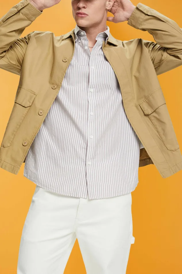 Shirts Men Esprit Striped Sustainable Cotton Shirt Toffee