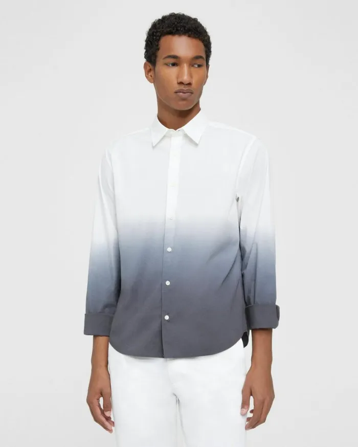 Shirts Men Theory Bronson Shirt In DipDyed Cotton Poplin WhitePestle