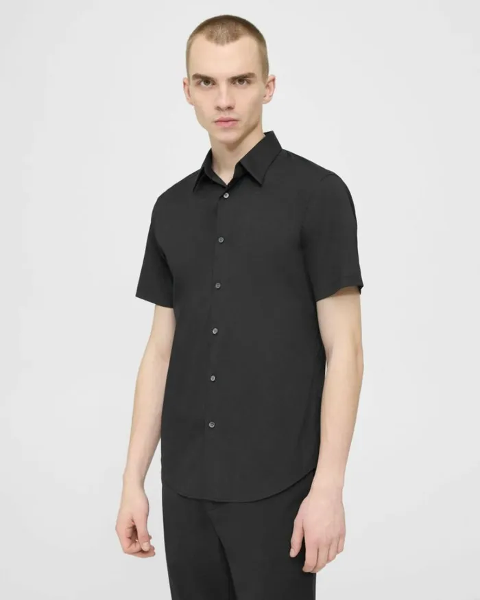 Shirts Men Theory Sylvain ShortSleeve Shirt In Good Cotton Black
