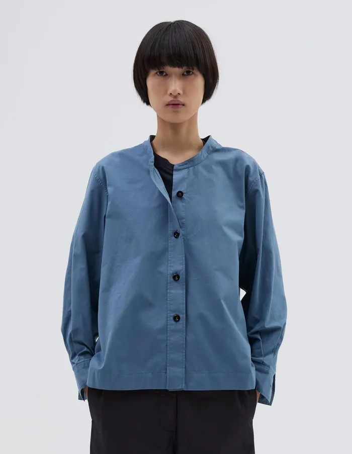 Shirts Women Margaret Howell Mhl Button Through Collarless Shirt Uniform Blue