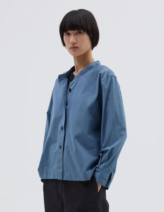 Shirts Women Margaret Howell Mhl Button Through Collarless Shirt Uniform Blue