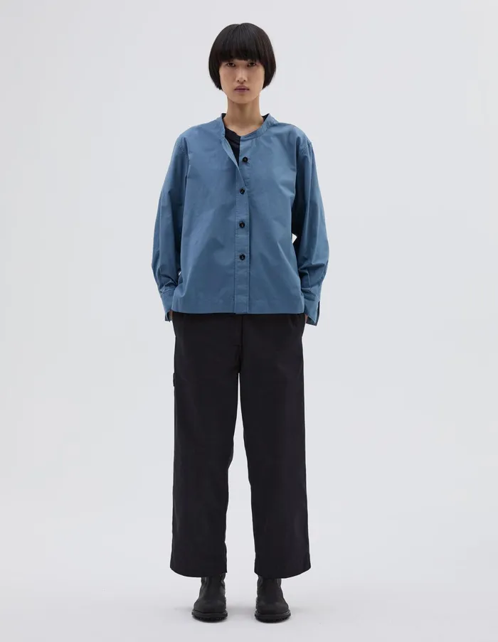 Shirts Women Margaret Howell Mhl Button Through Collarless Shirt Uniform Blue