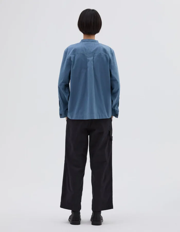 Shirts Women Margaret Howell Mhl Button Through Collarless Shirt Uniform Blue