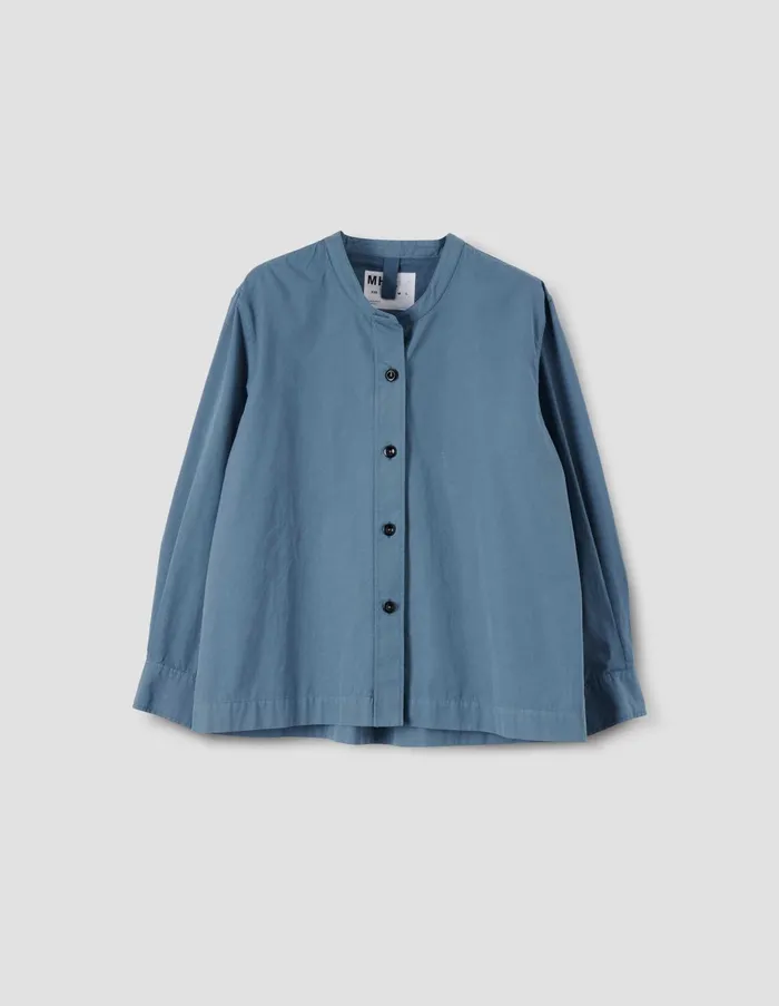 Shirts Women Margaret Howell Mhl Button Through Collarless Shirt Uniform Blue