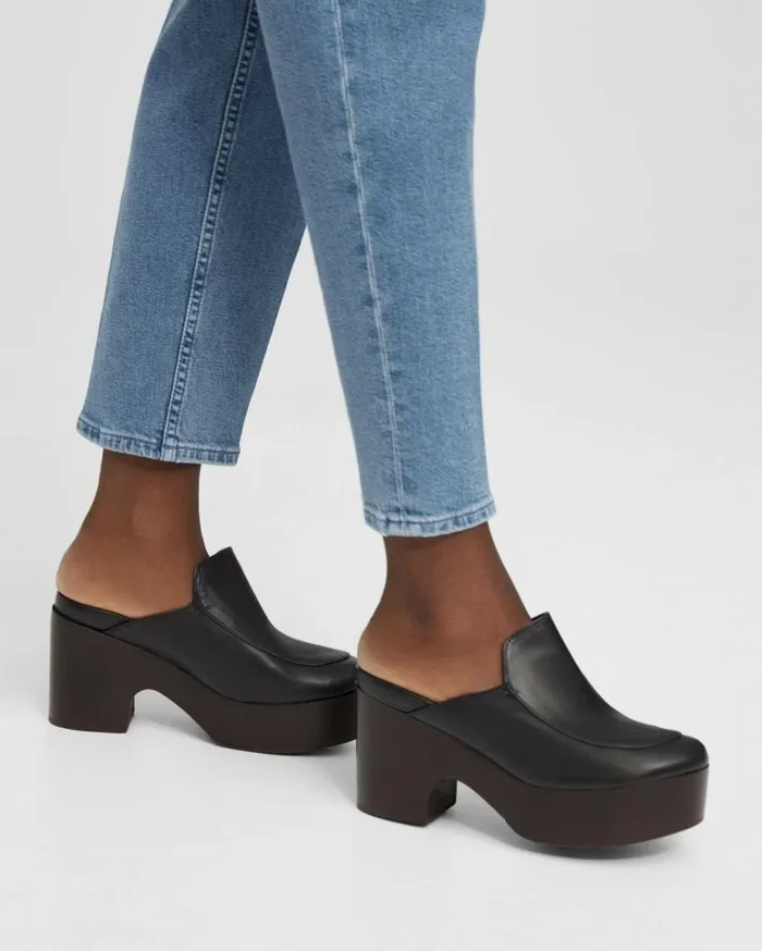 Shoes Women Theory Platform Clog In Leather Black