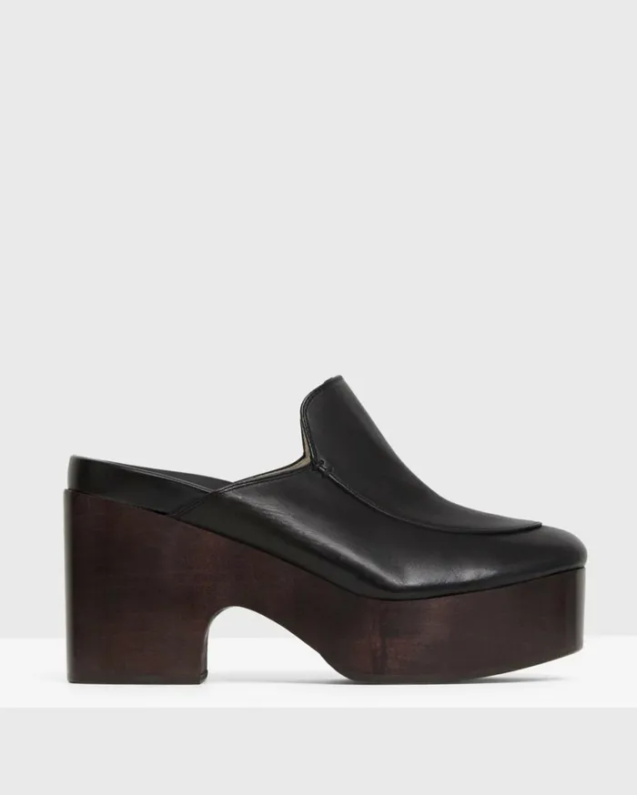 Shoes Women Theory Platform Clog In Leather Black Shoes Women Theory Platform Clog In Leather Black