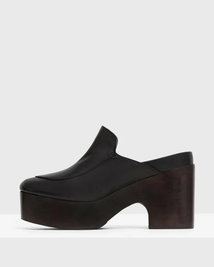 Shoes Women Theory Platform Clog In Leather Black Shoes Women Theory Platform Clog In Leather Black