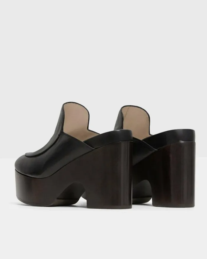 Shoes Women Theory Platform Clog In Leather Black Shoes Women Theory Platform Clog In Leather Black