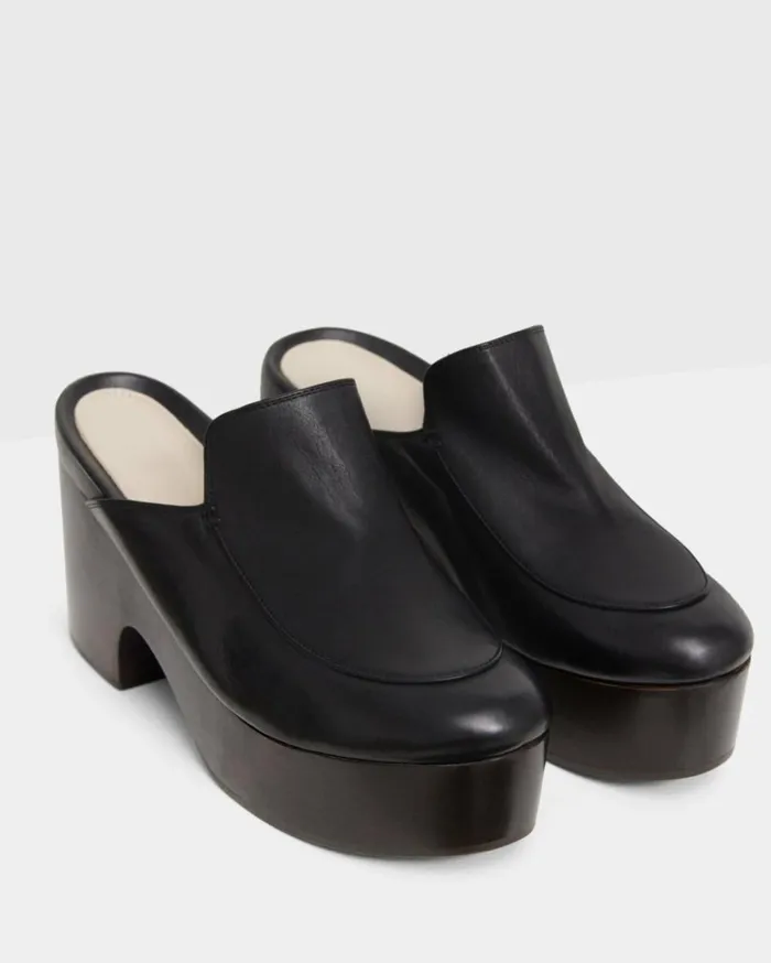 Shoes Women Theory Platform Clog In Leather Black Shoes Women Theory Platform Clog In Leather Black