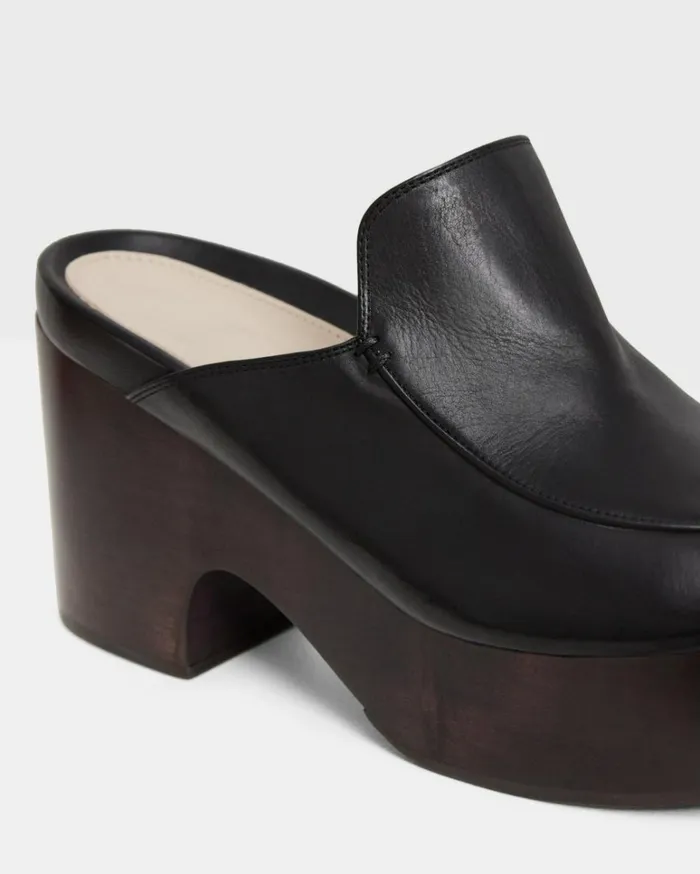 Shoes Women Theory Platform Clog In Leather Black Shoes Women Theory Platform Clog In Leather Black