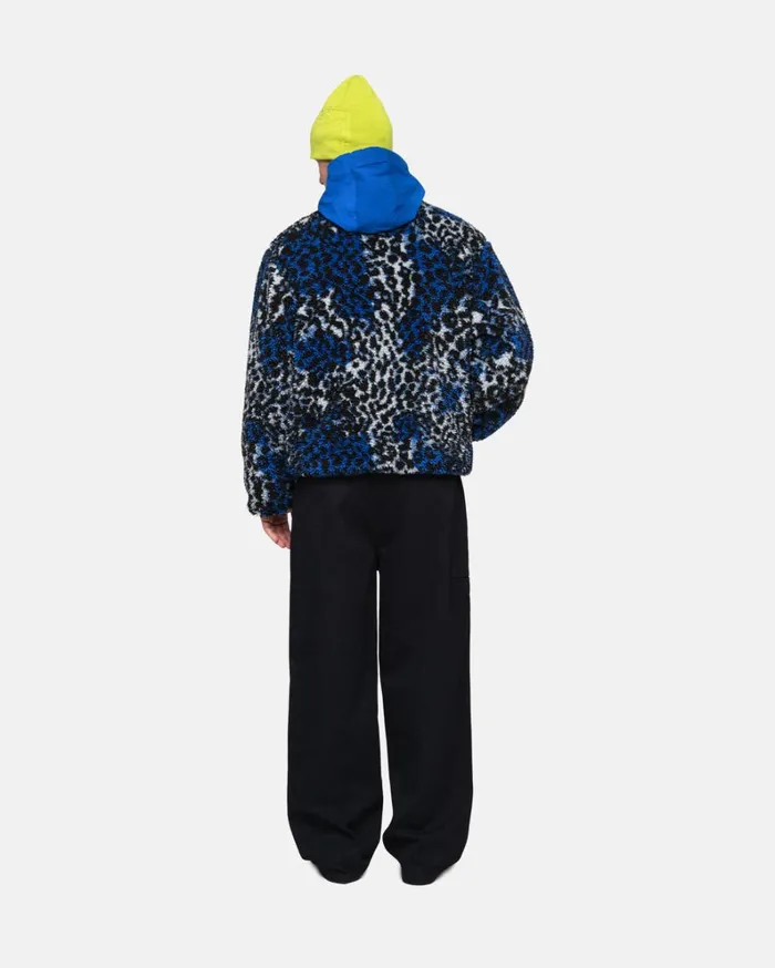 Shop Stussy SHERPA REVERSIBLE JACKET Blue Leopard