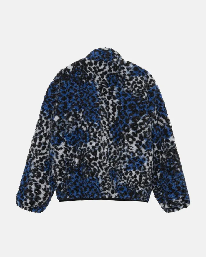 Shop Stussy SHERPA REVERSIBLE JACKET Blue Leopard