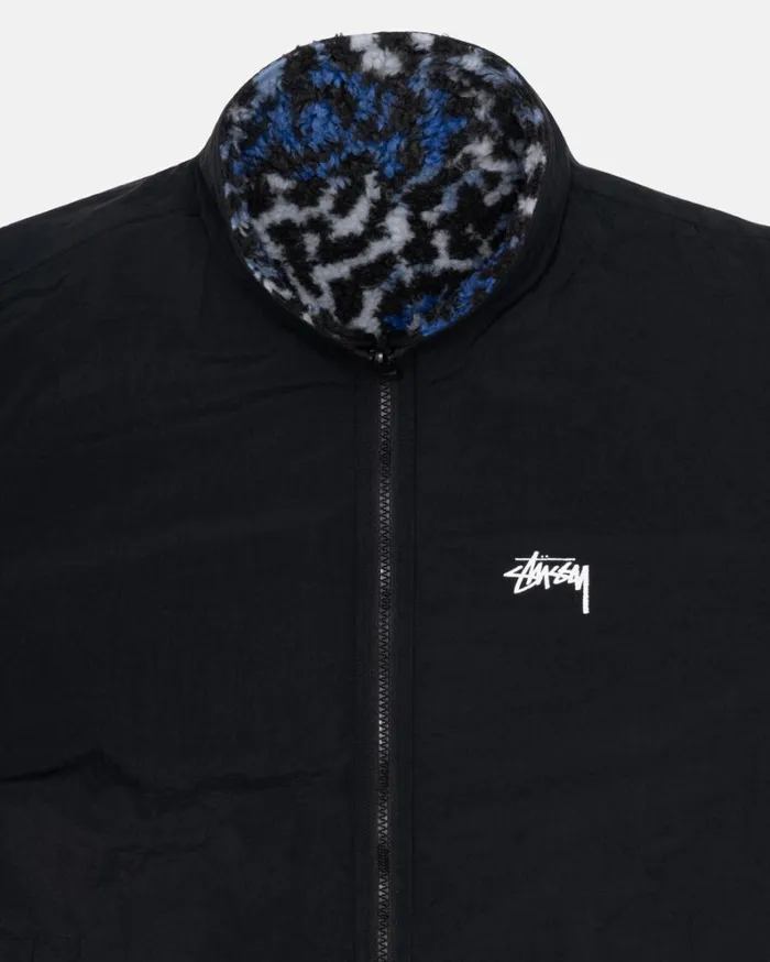 Shop Stussy SHERPA REVERSIBLE JACKET Blue Leopard