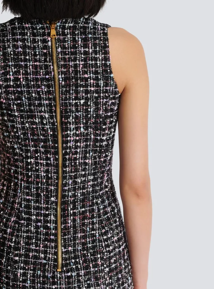 Short Tweed Dress With Buttons Black Women Balmain Dresses