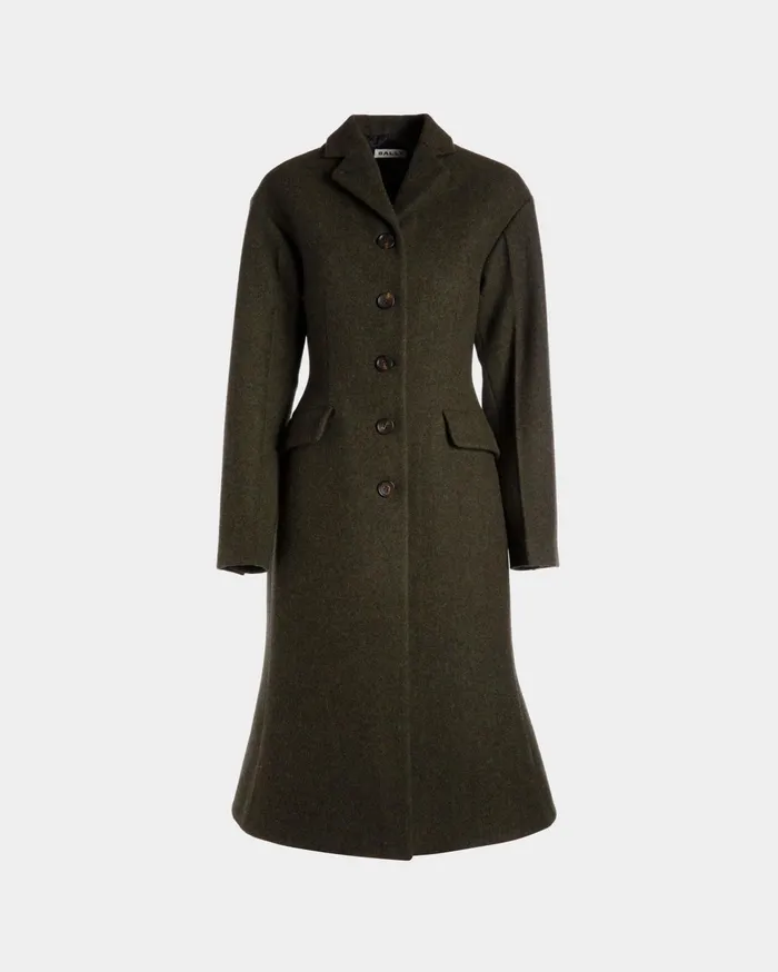 SingleBreasted Coat In Dark Green Wool Women Bally Coats and Jackets